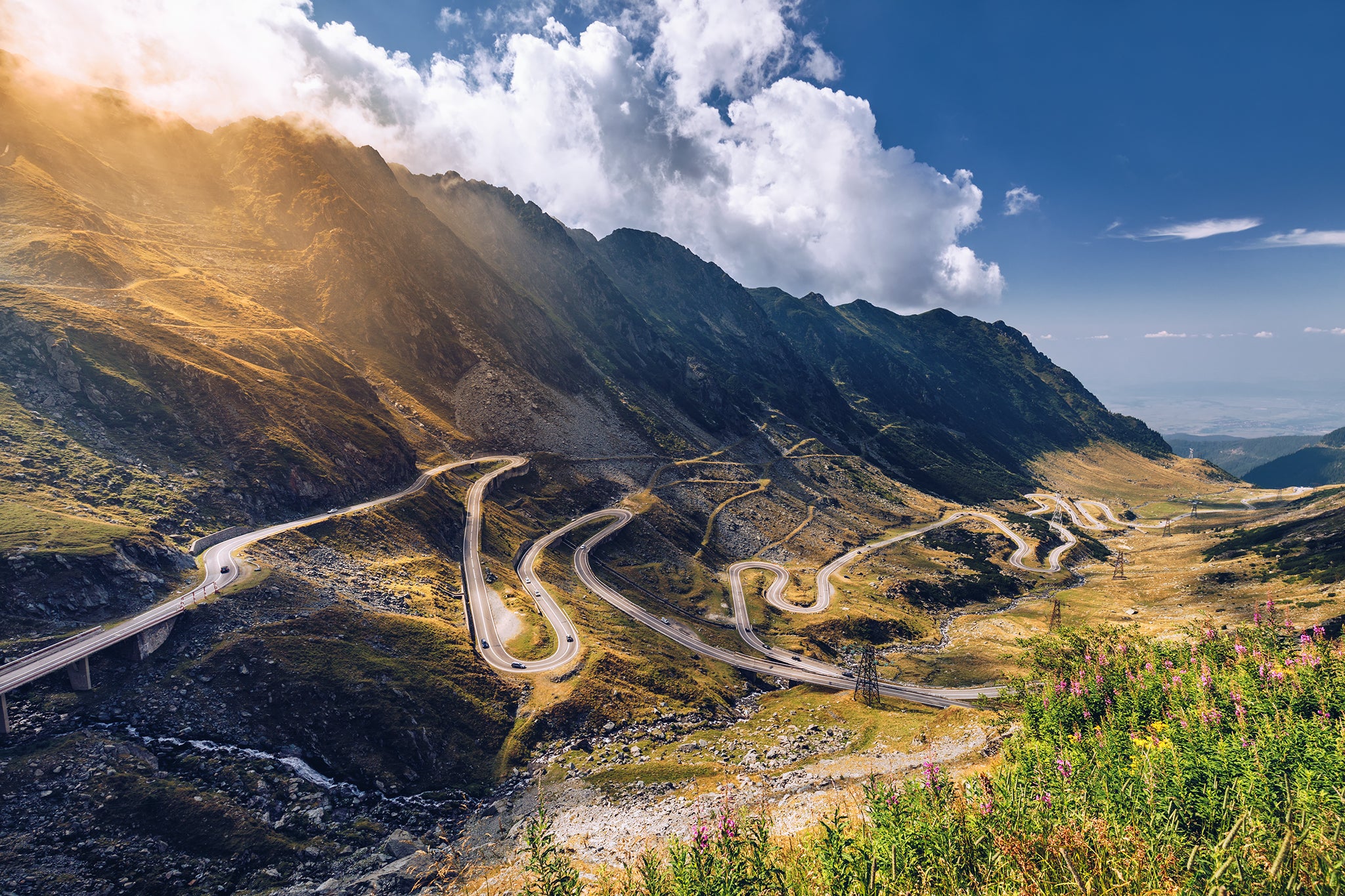 Path in the mountains Transfagarasan pass in summer. Crossing Carpathian mountains in Romania, Transfagarasan is one of the most spectacular mountain roads in the world.
